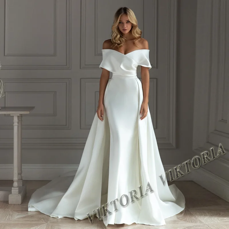 VIKTORIA Vestido de Noiva Clássico Cetim Ombro Sereia Trem Destacável Loja dos Cabelos: Peruca Cabelo Natural, Extensões, Cosméticos e Beleza