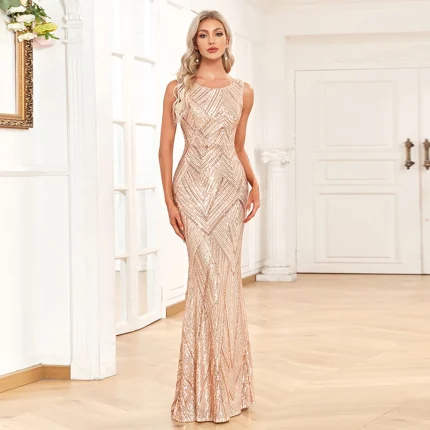 Vestido de Noite Feminino: Sem Mangas, Gola Redonda, Saia Sereia Brilhante Loja dos Cabelos: Peruca Cabelo Natural, Extensões, Cosméticos e