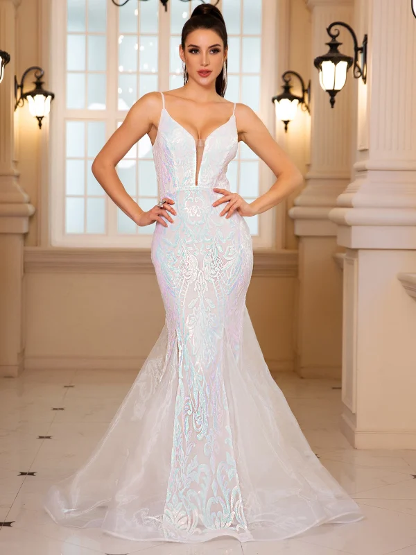 Vestido Sereia Sem Mangas: Decote V, Branco Loja dos Cabelos: Peruca Cabelo Natural, Extensões, Cosméticos e Beleza Vestidos de Cerimónia em