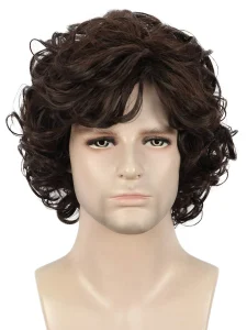 Peruca Curta Ondulada Castanho Natural para Homens Jovens, Fibra Resistente ao Calor, Sintética Loja dos Cabelos: Peruca Cabelo Natural