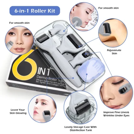 Cosméticos e outros produtos de beleza Kit Derma Roller Microneedle 4/5/6 em 1 – Massageador Facial para Cuidados com a Pele | Loja dos Cabelos