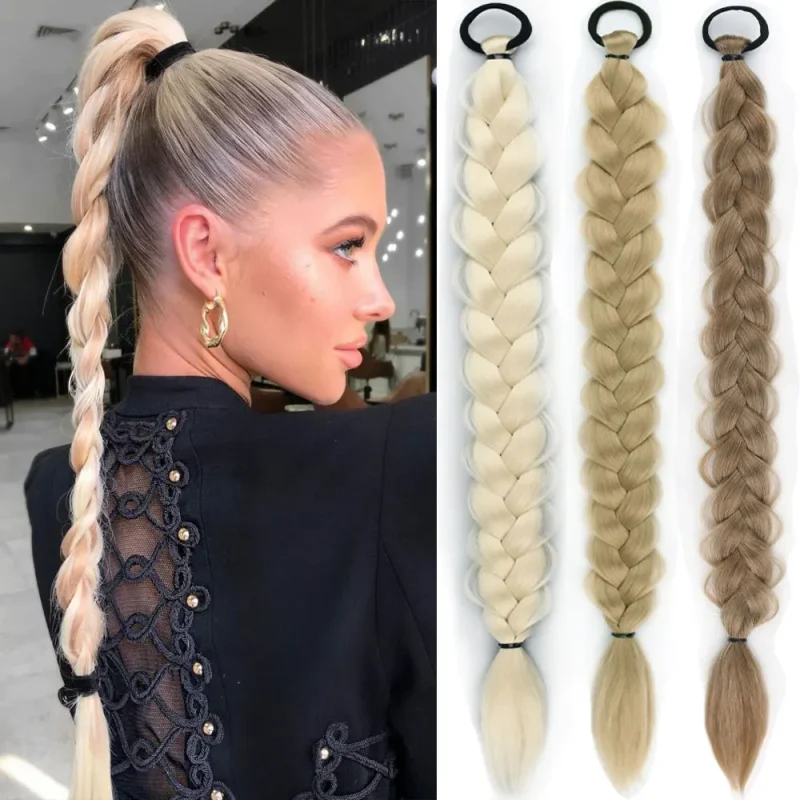 Extensão Sintética Longa Trançada Rabo de Cavalo Preto/Marrom com Cordão, 24 Loja dos Cabelos: Peruca Cabelo Natural, Extensões, Cosméticos e
