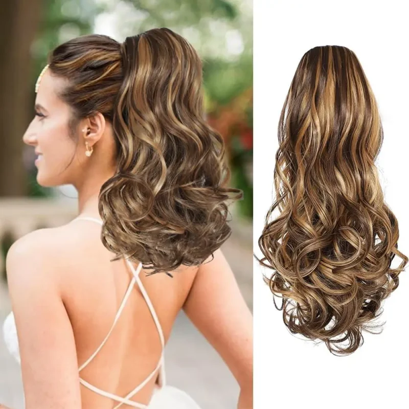 Extensão de Rabo de Cavalo Ondulado/Encaracolado Cabelo Sintético com Cordão para Mulheres Loja dos Cabelos: Peruca Cabelo Natural, Extensões