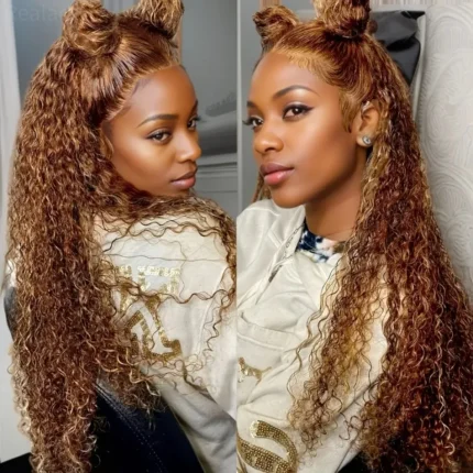 Perucas Peruca Feminina Encaracolada com Onda Profunda – Cabelo Humano Brasileiro, Laço Frontal Transparente, 13×6, 30 Polegadas | Loja dos Cabelos
