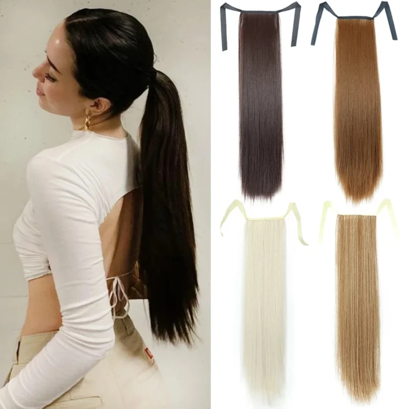 Rabo de Cavalo Sintético Longo e Reto com Grampos Extensões de Cabelo com Fita, 45-85cm Loja dos Cabelos: Peruca Cabelo Natural, Extensões