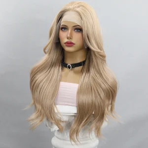 Perucas Peruca Sintética de Renda Dourada, Cabelo Longo Encaracolado, Linha Fina Natural, Resistente ao Calor | Loja dos Cabelos