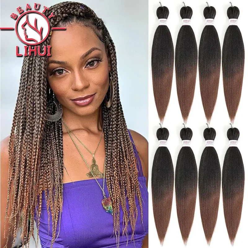 Extensões de cabelo Sintético Extensões de Cabelo de Crochê para Mulheres, Fibra Sintética, Tranças Pré-Esticadas Ombre, 26 | Loja dos Cabelos