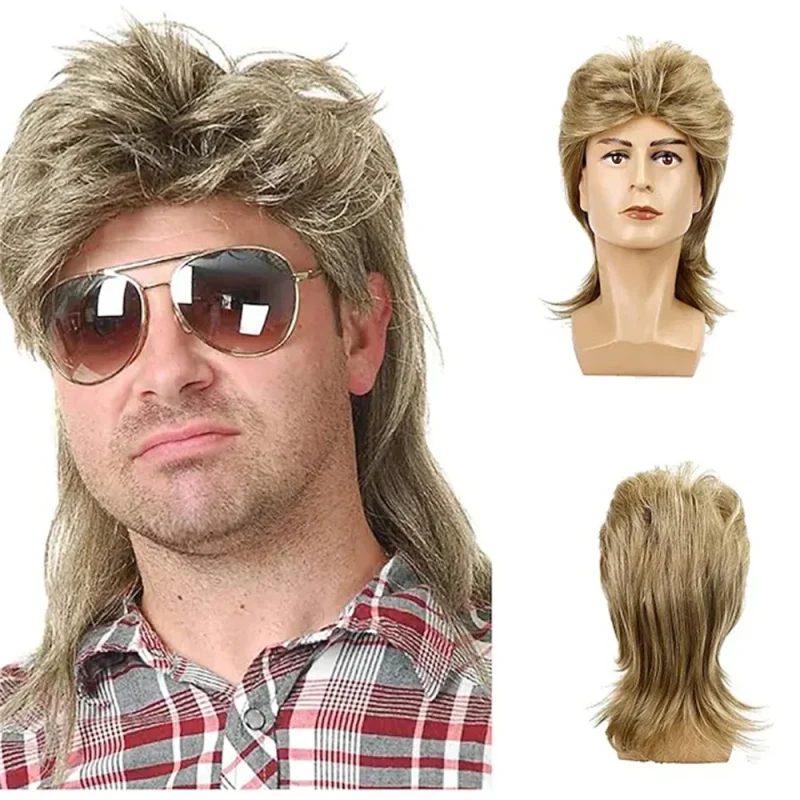Perucas Peruca Sintética Mullet Preta Masculina, Anos 70 e 80, Acessório de Fantasia, Festa de Halloween e Cosplay | Loja dos Cabelos