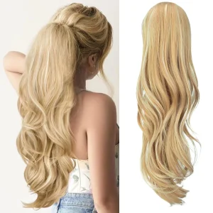 Rabo de Cavalo Peruca Sintética de Rabo de Cavalo Longo e Encaracolado, Cabelo Natural, Dourado e Elegante | Loja dos Cabelos
