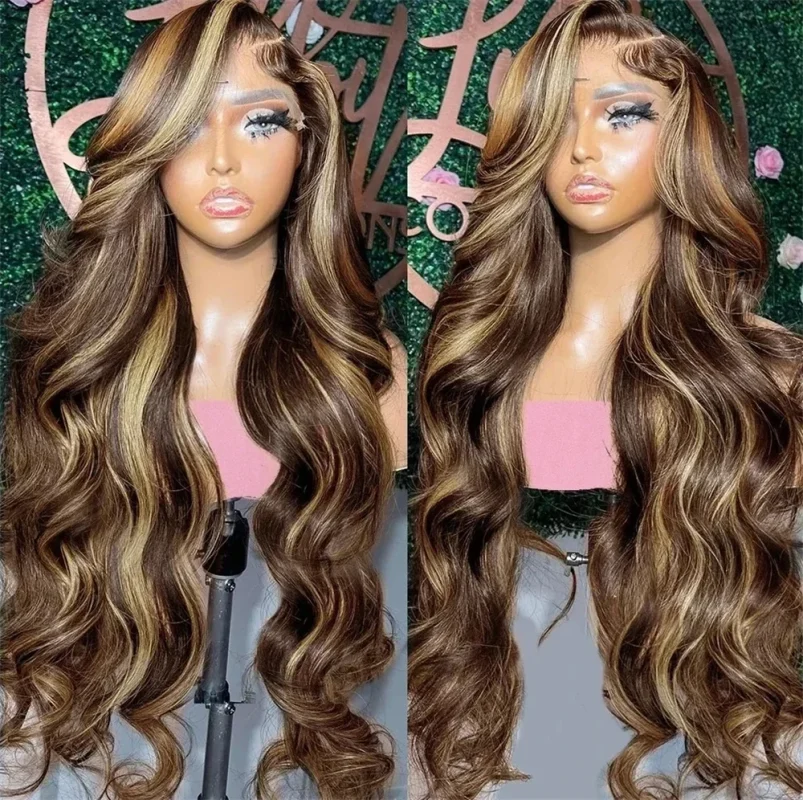 Perucas Peruca de Cabelo Humano, Onda do Corpo, Ombre Marrom, Frontal de Renda Transparente Pré-Arrancada, Linha Fina Natural | Loja dos Cabelos