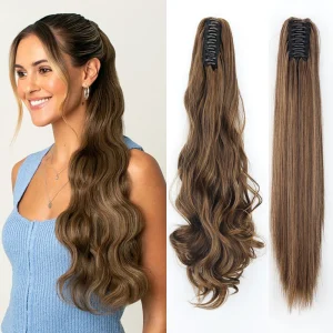 Extensões de cabelo Sintético Lisi Menina – Extensão de Rabo de Cavalo Longo e Ondulado, Sintético e Resistente ao Calor, com Garra, Onda Natural, 24″ | Loja dos Cabelos