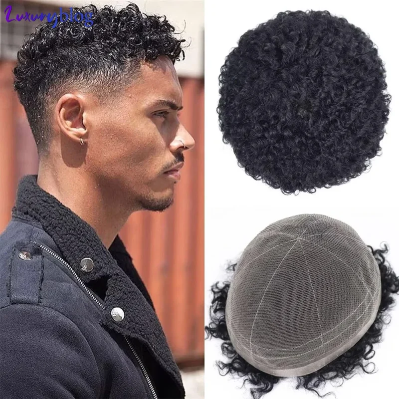 Perucas Peruca Masculina Afro Encaracolada de Cabelo Humano – Laço Francês Completo | Loja dos Cabelos