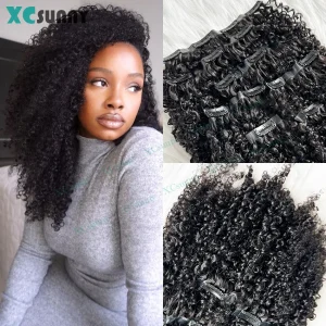 Extensões de cabelo Natural Extensões de Cabelo Humano Cacheado Crespo com Presilhas Invisíveis – 200g, Fio Duplo, Trama em Base de Pele para Mulheres | Loja dos Cabelos