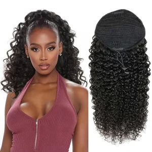 Rabo de Cavalo Extensão de Rabo de Cavalo Encaracolado para Mulheres Negras, Onda Profunda, Cabelo Humano com Presilha, Rabo de Cavalo Grosso e Natural – Cor #1B | Loja dos Cabelos