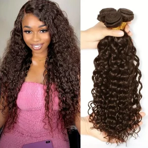 Extensões de cabelo Natural Pacotes de Cabelo Humano Brasileiro, Onda de Água, Marrom Chocolate, 100% Natural, Trama Dupla, Textura Encaracolada, 4 Opções de Cor | Loja dos Cabelos