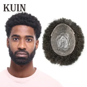 Perucas Peruca Masculina de Cabelo Encaracolado para Homens – Sistema de Prótese Capilar Durável com Base em PU, Cabelo Humano Preto Natural | Loja dos Cabelos