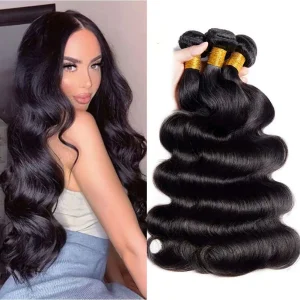 Extensões de cabelo Natural Extensões de Cabelo Humano Brasileiro Onda Corporal, 100% Virgem Não Processado, Preto Natural, 3 Pacotes, Qualidade 12A | Loja dos Cabelos
