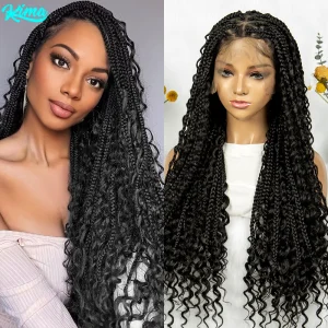 Perucas Peruca Trançada Boho Kima | Tranças Boêmias com Cabelo Encaracolado e Baby Hair, Renda Completa, Estilo Deusa Triangular | Loja dos Cabelos