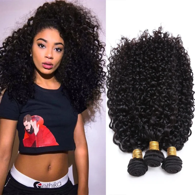 Extensões de cabelo Natural Pacotes de Cabelo Humano Virgem Brasileiro 12A, Onda Molhada e Encaracolada, Extensões Afro Cacheadas, Opções com 4 Pacotes | Loja dos Cabelos