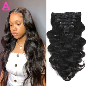 Extensões de cabelo Natural Extensões de Cabelo Humano Brasileiro com Grampos, Onda do Corpo, Para Mulheres, 120g, Cabeça Completa | Loja dos Cabelos