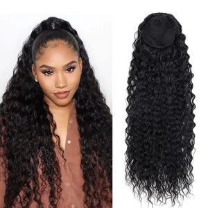 Rabo de Cavalo Extensão de Rabo de Cavalo Cacheado Onda Profunda, Cabelo Humano Natural com Cordão e Clipe, Preto, Volume Extra | Loja dos Cabelos