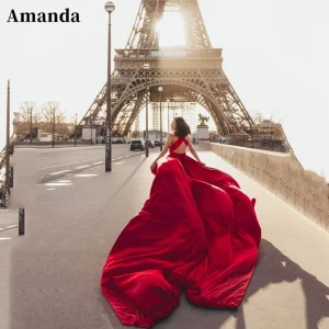 Vestidos de Cerimónia Amanda – Vestido de Festa Sexy Borgonha, Longo com Trem, Seda, Modelo Aberto, para Noite e Baile 2023 | Loja dos Cabelos