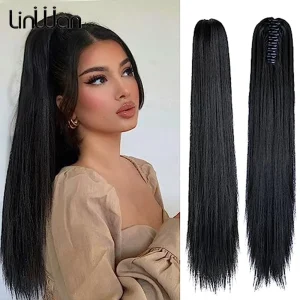 Rabo de Cavalo Extensão de Rabo de Cavalo Longo Reto, Aplique Sintético com Grampo Garra, Cabelo Natural, 22″ | Loja dos Cabelos