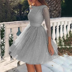 Vestidos de Cerimónia Vestido de Festa Sexy para Mulher, Transparente com Lantejoulas, Manga 3/4 e Decote nas Costas – Novo 2021 | Loja dos Cabelos