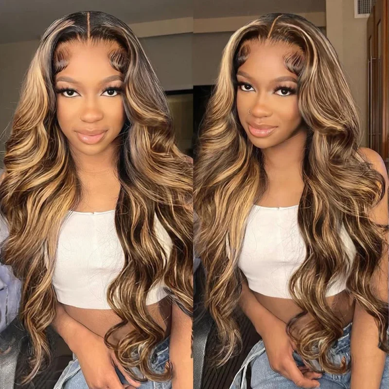Perucas Peruca de Cabelo Humano com Frente de Renda Transparente, Onda Natural, Ombre Loiro Mel, P4/27, 13×4 | Loja dos Cabelos