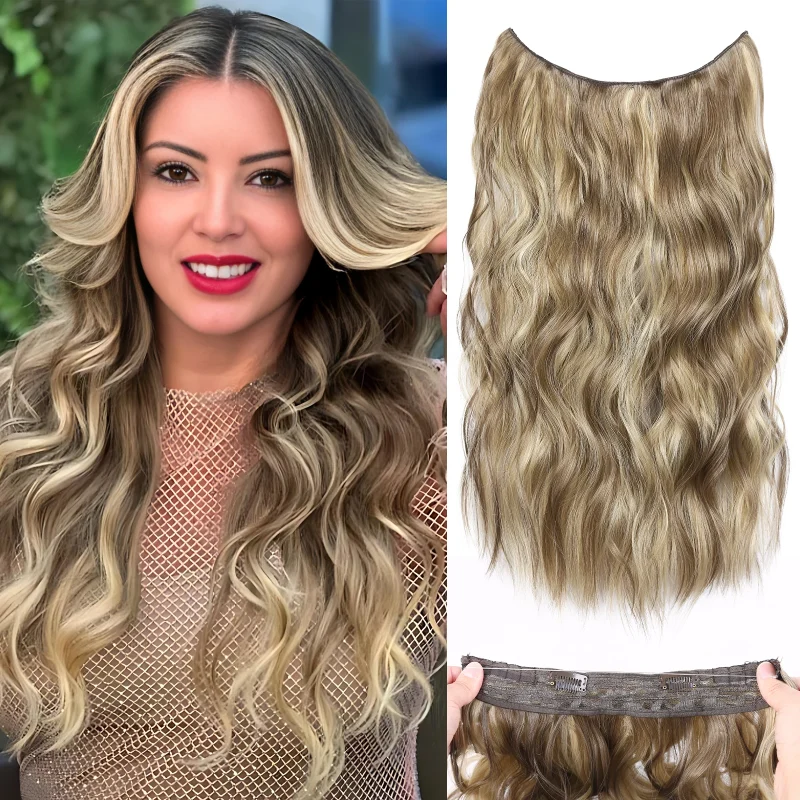 Extensões de cabelo Sintético Extensão de Cabelo com Fio Invisível para Mulheres, Longa e Ondulada, Modelo Linha de Peixe com 2 Clipes | Loja dos Cabelos