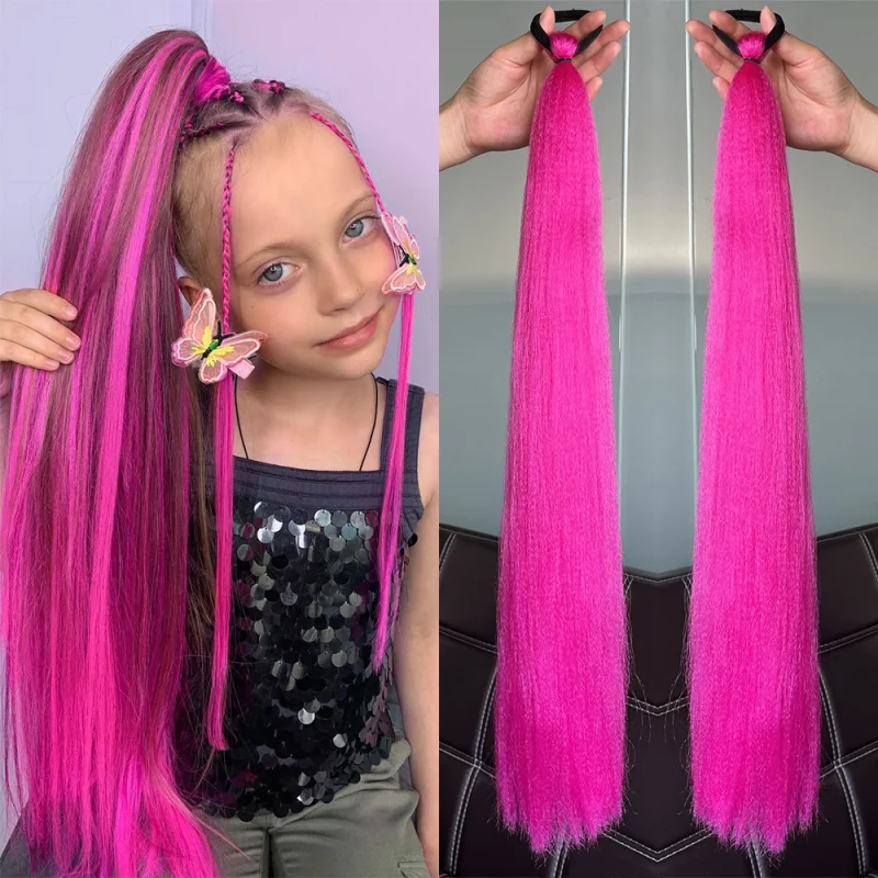 Rabo de Cavalo Extensão Sintética de Rabo de Cavalo Colorido, Peruca Reta Longa com Elástico, Trançada DIY, 2 Peças – Acessório para Cabelo Feminino | Loja dos Cabelos
