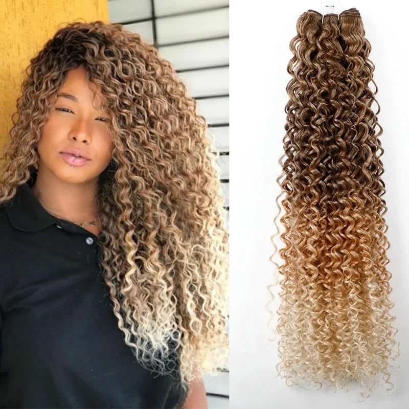 Extensões de cabelo Sintético Extensões de Cabelo Sintético Afro Cacheado Loiro 3 Tons – Fibra Resistente ao Calor – 3 Peças | Loja dos Cabelos