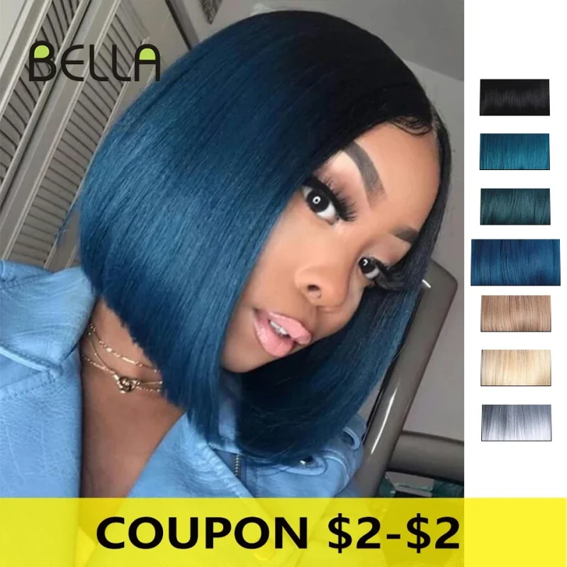 Perucas BELLA – Peruca Sintética Bob Curto com Laço para Mulheres, Cores Naturais, Azul, Loiro, Verde e 7 Cores Disponíveis, 10″ – Resistente ao Calor | Loja dos Cabelos