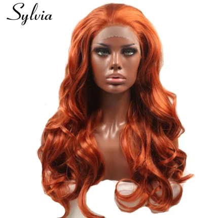 Perucas Peruca Sintética 360° com Renda Frontal – Ondas, Separação Natural, Cor Castanho Vermelho, Fibra Resistente ao Calor, Sem Cola, para Mulheres | Loja dos Cabelos