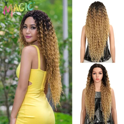 Perucas Peruca de Renda Sintética para Mulheres, Loira Degradê Ondulada, Cabelo Encaracolado, Fibra de Alta Temperatura, Peruca Frontal para Cosplay | Loja dos Cabelos