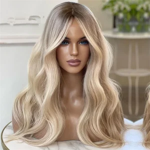 Perucas Peruca Sintética Dianteira de Laço para Mulheres – Loira Ondulada, Longa, Sem Cola, Cabelo Sintético Pronto para Usar, Tons Platina e Cinza | Loja dos Cabelos