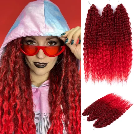 Extensões de cabelo Sintético Extensões de Cabelo Sintético Degradê Vermelho – Trança Crochê 32 Polegadas, 3 Peças, 300g, Cabelos Ondulados e Torcidos | Loja dos Cabelos