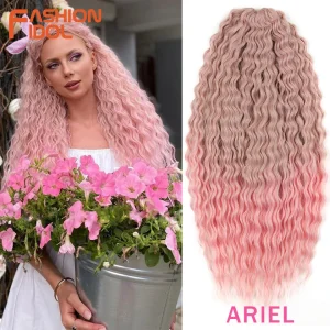 Extensões de cabelo Sintético Extensão de Cabelo Sintético Ondulada com Trança Ariel, 22″, Degradê Loiro e Rosa, Trança Crochet com Onda Profunda | Loja dos Cabelos