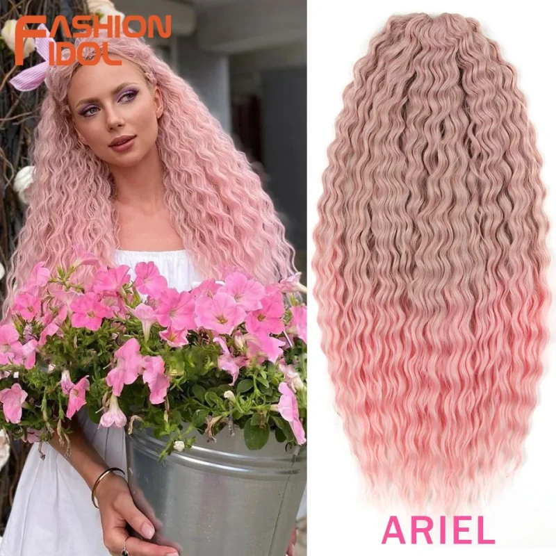 Extensões de cabelo Sintético Extensão de Cabelo Sintético Ondulada com Trança Ariel, 22″, Degradê Loiro e Rosa, Trança Crochet com Onda Profunda | Loja dos Cabelos