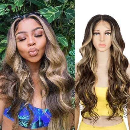 Perucas Peruca de Renda Longa e Ondulada 30″ Loira para Mulheres Negras – Modelo Sintético Estilo Afro-Americano | Loja dos Cabelos