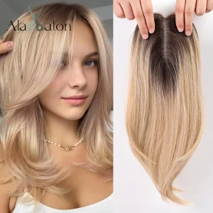 Extensões de cabelo Sintético Aplique de Cabelo Sintético Loiro em Camadas com Franja, Base Suíça com 3 Clipes, 14 Polegadas | Loja dos Cabelos