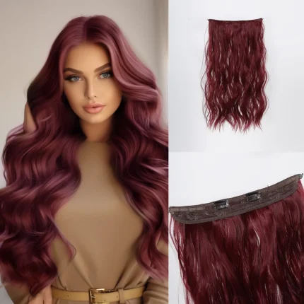Extensões de cabelo Sintético Extensão de Cabelo Sintético Longo e Ondulado Vermelho Escuro, Aparência Natural, Sem Clipe, Ideal para Mulheres Negras e Cosplay | Loja dos Cabelos