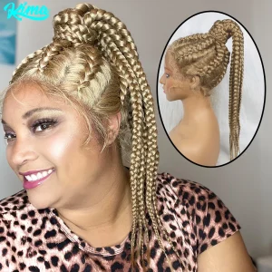 Perucas Peruca Sintética Trançada 360° com Rabo de Cavalo – 24″ Tranças Africanas e Cabelo Natural | Loja dos Cabelos
