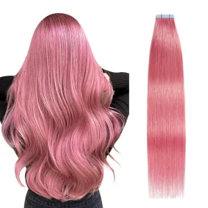 Extensões de cabelo Natural Extensões de Cabelo Humano Reto com Fita Adesiva, Cor Rosa, 30 Polegadas, 40 Peças, 100g | Loja dos Cabelos