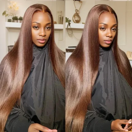 Perucas Peruca de Cabelo Humano Frontal 13×4/13×6 – Reta, Cor Castanho Chocolate, Peruca HD com Fechamento Colorido, 100% Cabelo Natural, 360° | Loja dos Cabelos