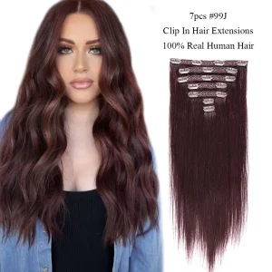 Extensões de cabelo Natural Extensões de Cabelo Humano Liso com Presilha – 70g, Cor 99J, 100% Brasileiro, 7 Peças | Loja dos Cabelos
