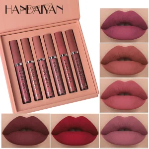 Cosméticos e outros produtos de beleza Kit com 6 Batons Líquidos Matte HANDAIYAN – Nude e Vermelho, Longa Duração e à Prova d’Água | Loja dos Cabelos