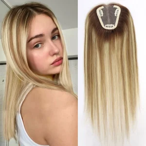 Extensões de cabelo Natural Topper de Cabelo Humano com Clipes – Loiro Destacado, Marrom, Renda Suíça, Volume Natural | Loja dos Cabelos