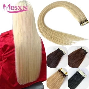 Extensões de cabelo Natural Extensões de Cabelo Humano com Mini Fita – Natural, Disponível em Preto, Marrom e Loiro, Pode ser Tingido e Modelado | Loja dos Cabelos