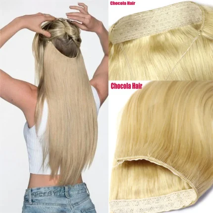 Extensões de cabelo Natural Extensão de Cabelo Humano Natural Halo com Fio Invisível, Liso e Confortável | Loja dos Cabelos